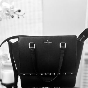 Kate Spade Black Leather Shoulder Bag / Crossbody with Crystal Studs – Like New!
